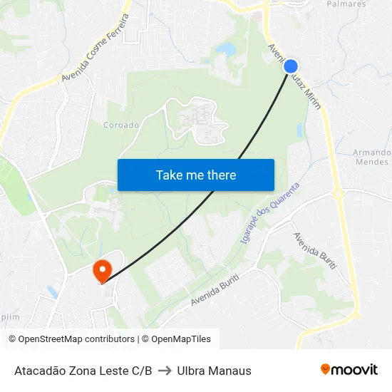 Atacadão Zona Leste C/B to Ulbra Manaus map