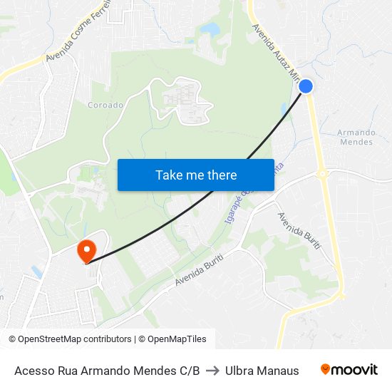 Acesso Rua Armando Mendes C/B to Ulbra Manaus map