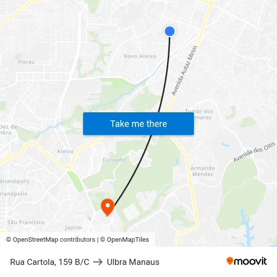 Rua Cartola, 159 B/C to Ulbra Manaus map