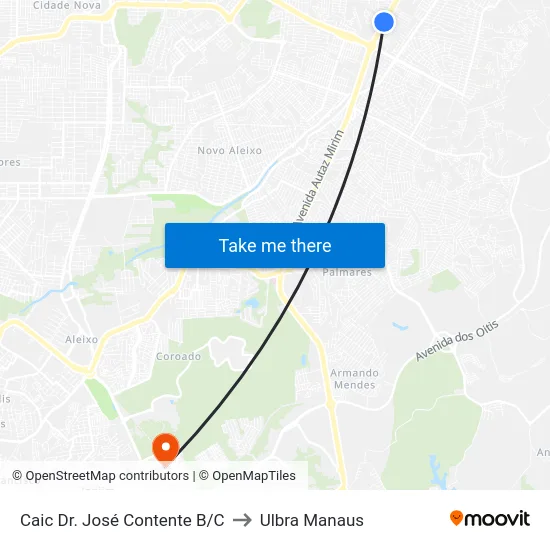 Caic Dr. José Contente B/C to Ulbra Manaus map