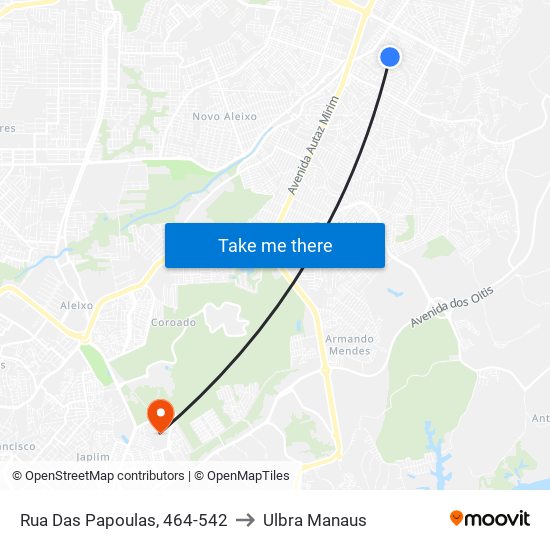 Rua Das Papoulas, 464-542 to Ulbra Manaus map