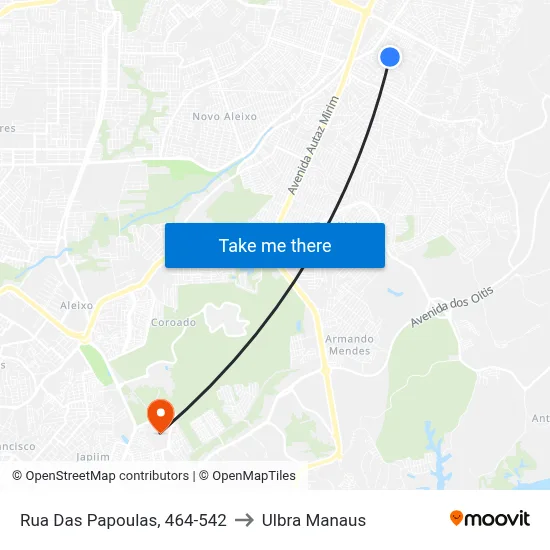 Rua Das Papoulas, 464-542 to Ulbra Manaus map
