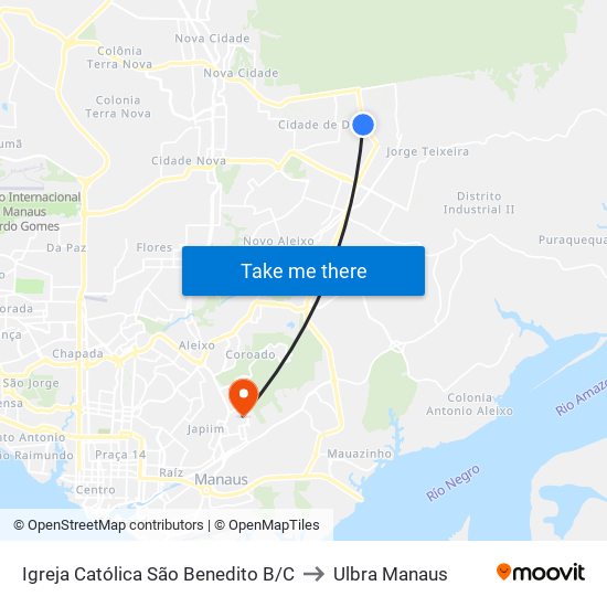 Igreja Católica São Benedito B/C to Ulbra Manaus map