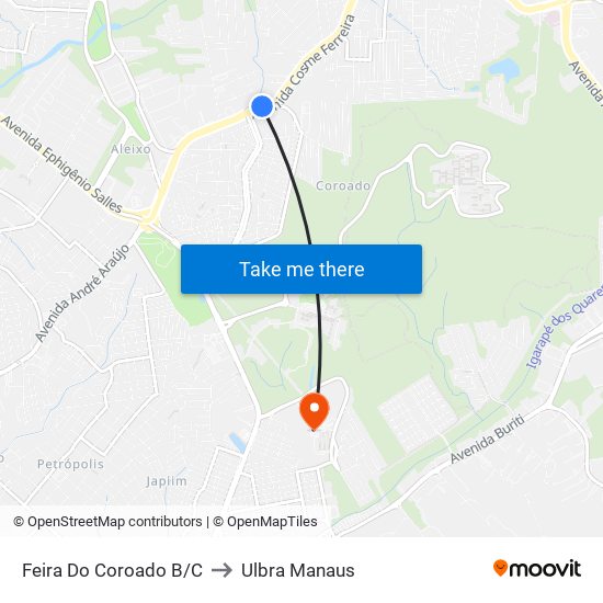 Feira Do Coroado B/C to Ulbra Manaus map