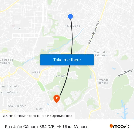 Rua João Câmara, 384 C/B to Ulbra Manaus map