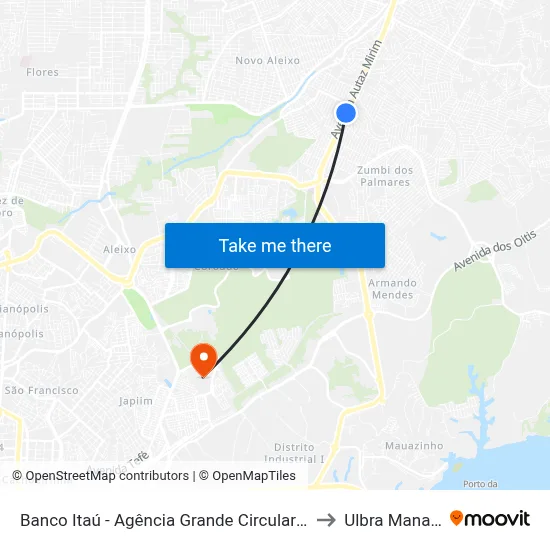 Banco Itaú - Agência Grande Circular B/C to Ulbra Manaus map