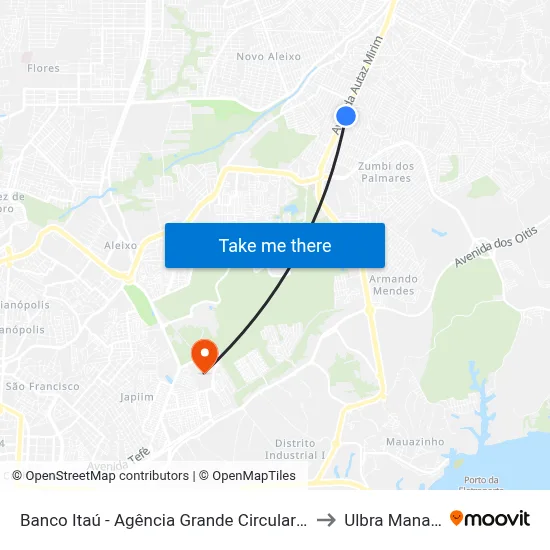 Banco Itaú - Agência Grande Circular C/B to Ulbra Manaus map