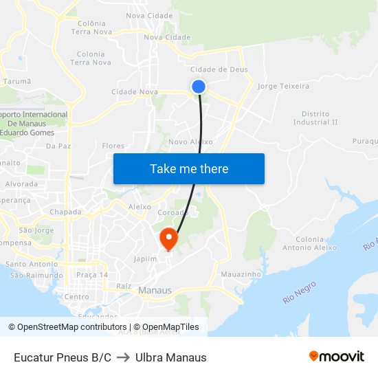 Eucatur Pneus B/C to Ulbra Manaus map