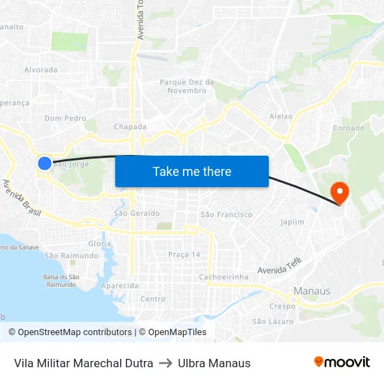 Vila Militar Marechal Dutra to Ulbra Manaus map