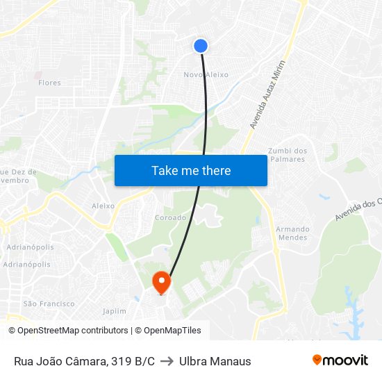 Rua João Câmara, 319 B/C to Ulbra Manaus map