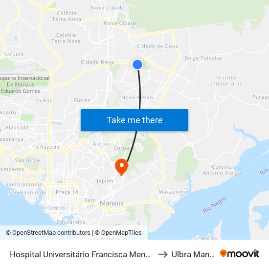 Hospital Universitário Francisca Mendes B/C to Ulbra Manaus map