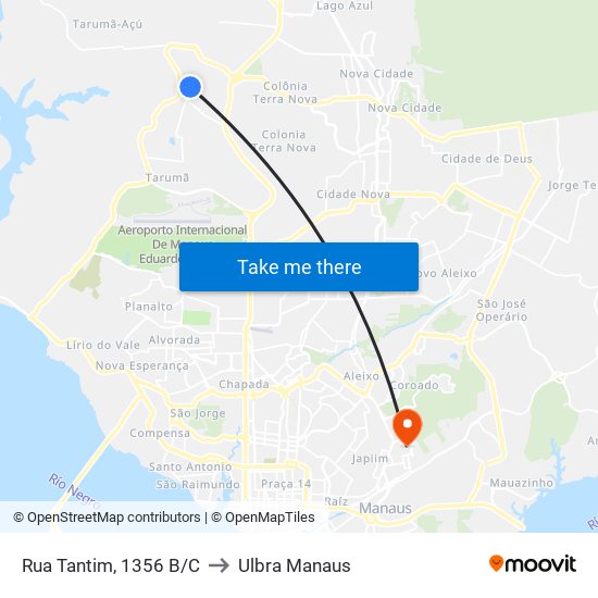 Rua Tantim, 1356 B/C to Ulbra Manaus map