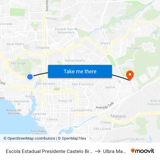 Escola Estadual Presidente Castelo Branco C/B to Ulbra Manaus map