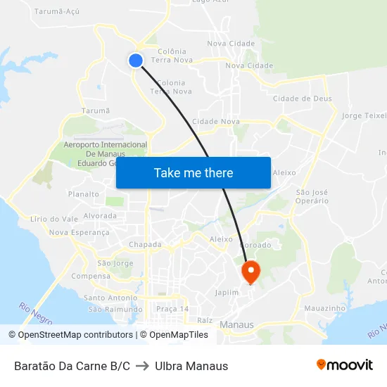 Baratão Da Carne B/C to Ulbra Manaus map