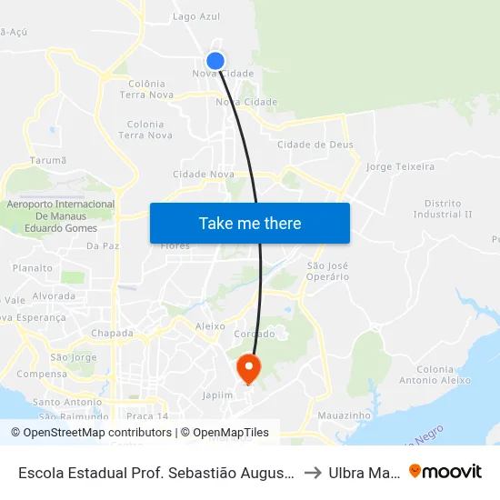 Escola Estadual Prof. Sebastião Augusto L. Filho T/B to Ulbra Manaus map