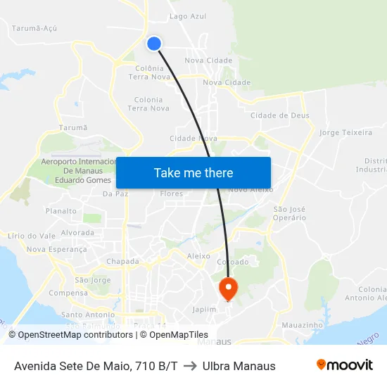 Avenida Sete De Maio, 710 B/T to Ulbra Manaus map