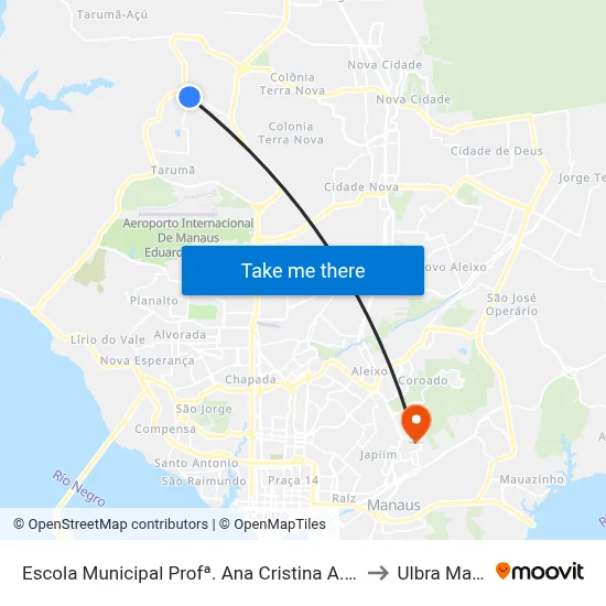 Escola Municipal Profª. Ana Cristina A. De Melo B/C to Ulbra Manaus map