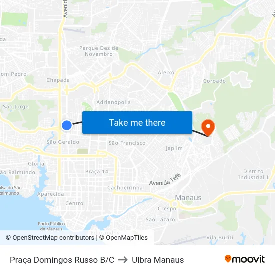 Praça Domingos Russo B/C to Ulbra Manaus map