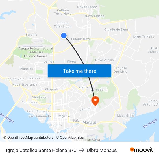 Igreja Católica Santa Helena B/C to Ulbra Manaus map
