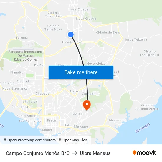 Campo Conjunto Manôa B/C to Ulbra Manaus map
