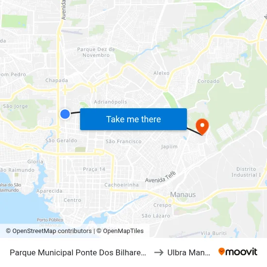 Parque Municipal Ponte Dos Bilhares B/C to Ulbra Manaus map