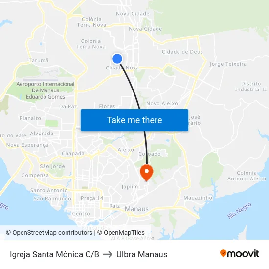 Igreja Santa Mônica C/B to Ulbra Manaus map