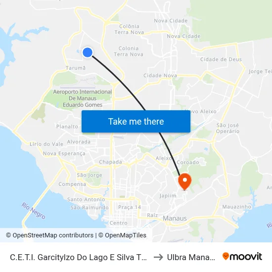 C.E.T.I. Garcitylzo Do Lago E Silva T/B to Ulbra Manaus map