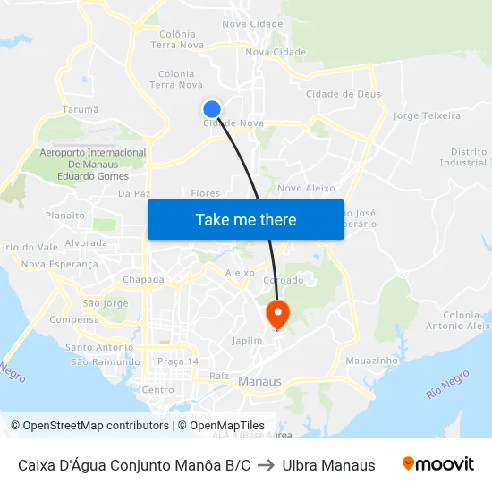 Caixa D'Água Conjunto Manôa B/C to Ulbra Manaus map