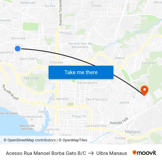 Acesso Rua Manoel Borba Gato B/C to Ulbra Manaus map