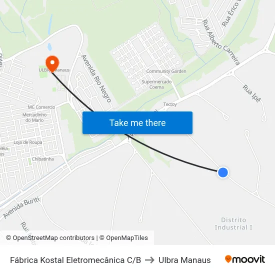 Fábrica Kostal Eletromecânica C/B to Ulbra Manaus map