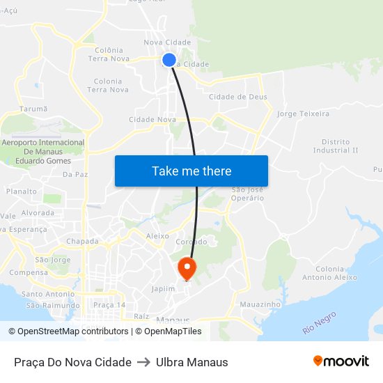 Praça Do Nova Cidade to Ulbra Manaus map