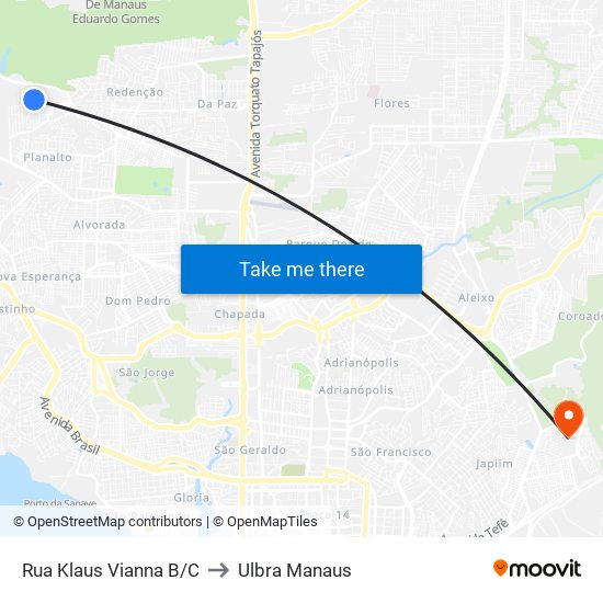 Rua Klaus Vianna B/C to Ulbra Manaus map