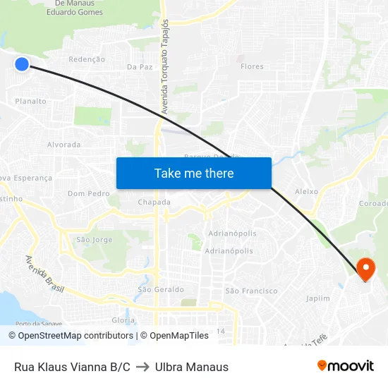 Rua Klaus Vianna B/C to Ulbra Manaus map