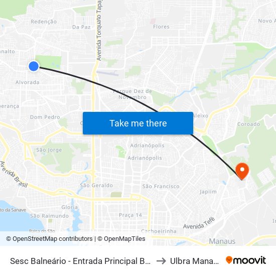 Sesc Balneário - Entrada Principal B/C to Ulbra Manaus map