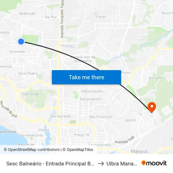Sesc Balneário - Entrada Principal B/C to Ulbra Manaus map