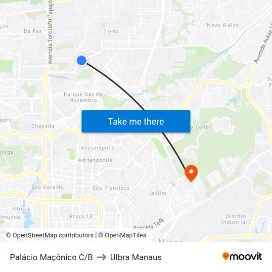 Palácio Maçônico C/B to Ulbra Manaus map