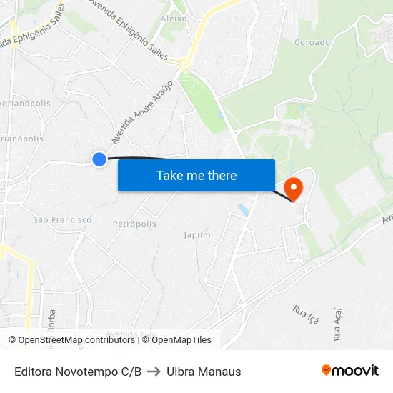 Editora Novotempo C/B to Ulbra Manaus map