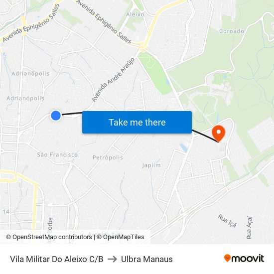 Vila Militar Do Aleixo C/B to Ulbra Manaus map
