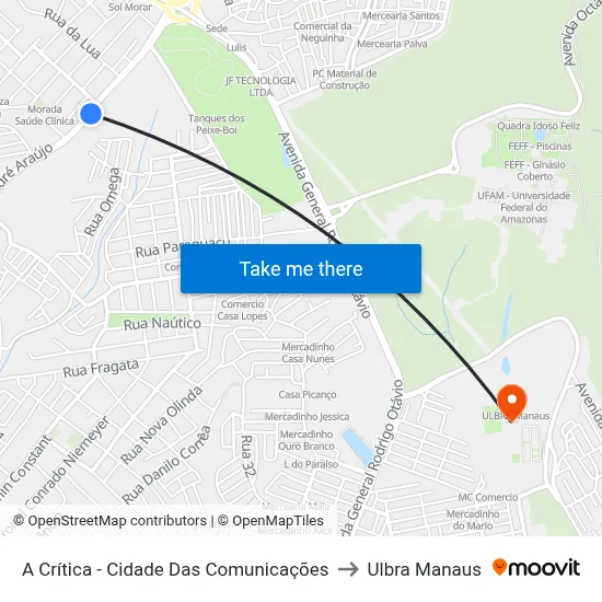 A Crítica - Cidade Das Comunicações to Ulbra Manaus map