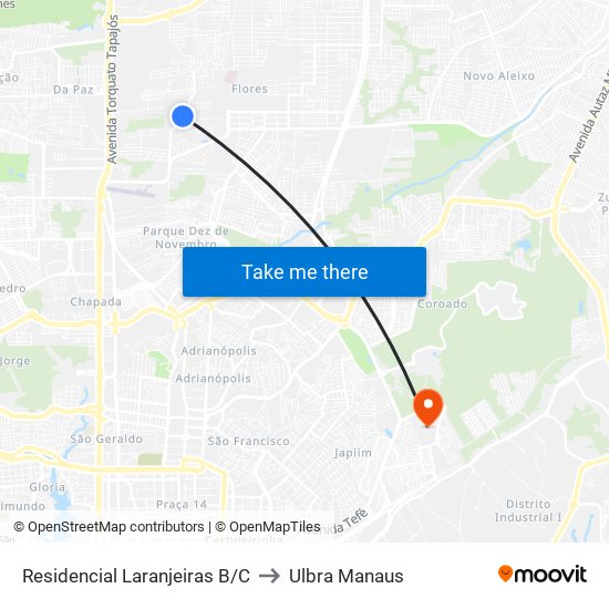 Residencial Laranjeiras B/C to Ulbra Manaus map