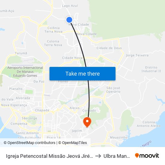 Igreja Petencostal Missão Jeová Jiré B/C to Ulbra Manaus map