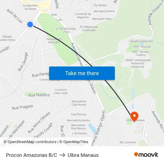 Procon Amazonas B/C to Ulbra Manaus map