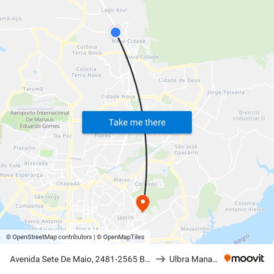 Avenida Sete De Maio, 2481-2565 B/C to Ulbra Manaus map