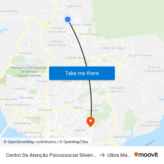 Centro De Atenção Psicossocial Silvério Tundis T/B to Ulbra Manaus map