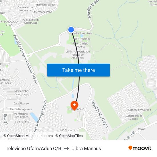 Televisão Ufam/Adua C/B to Ulbra Manaus map