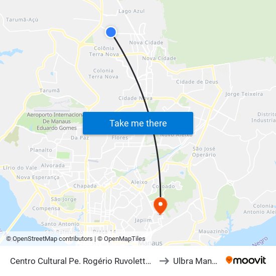 Centro Cultural Pe. Rogério Ruvoletto T/B to Ulbra Manaus map