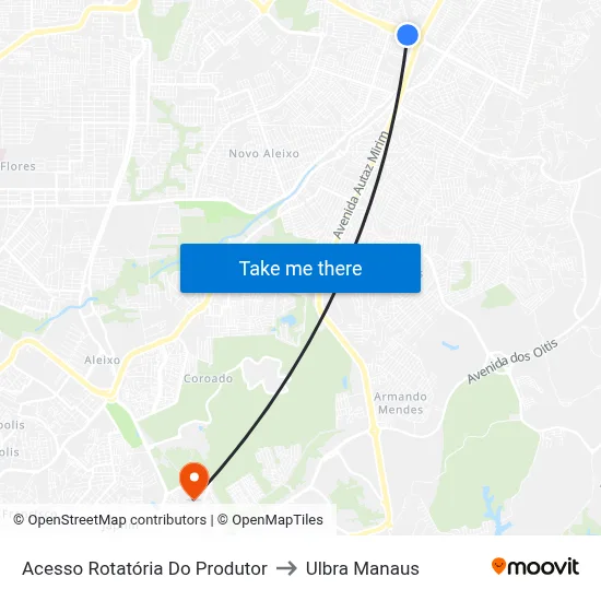 Acesso Rotatória Do Produtor to Ulbra Manaus map