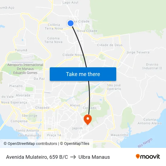 Avenida Mulateiro, 659 B/C to Ulbra Manaus map