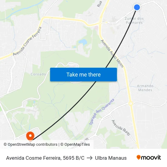 Avenida Cosme Ferreira, 5695 B/C to Ulbra Manaus map