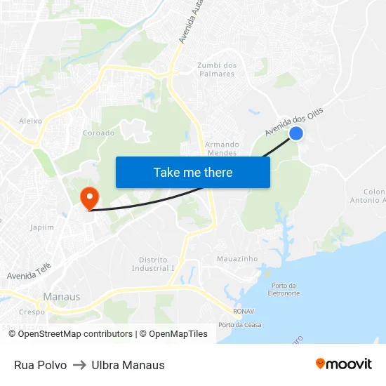 Rua Polvo to Ulbra Manaus map